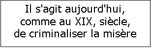 Zone de Texte: Il s'agit aujourd'hui, comme au XIX, si�cle, 
de criminaliser la mis�re
